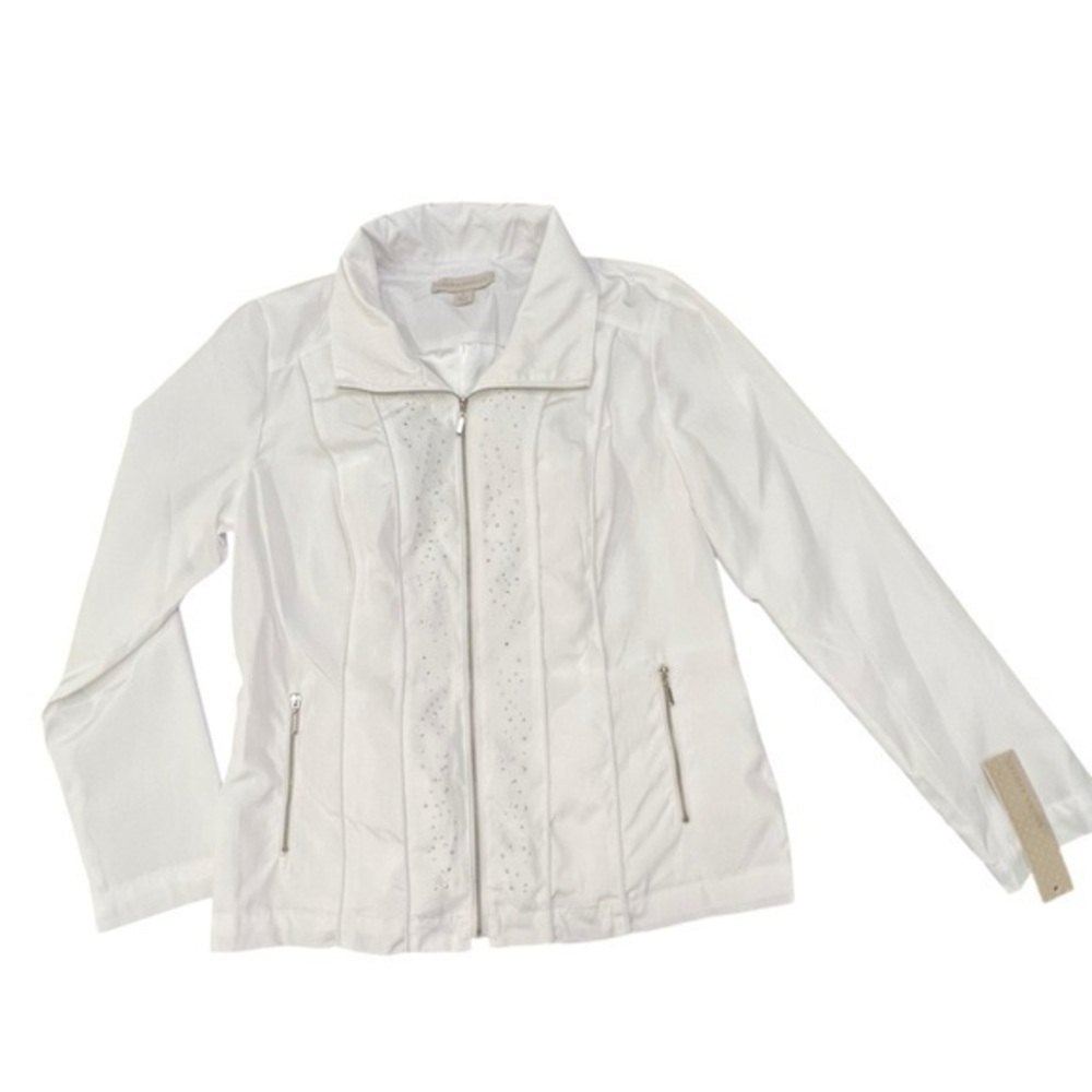 Laura Ashley Ladies Silky Regatta Jacket Embellished White Zip Up Small NWT $114